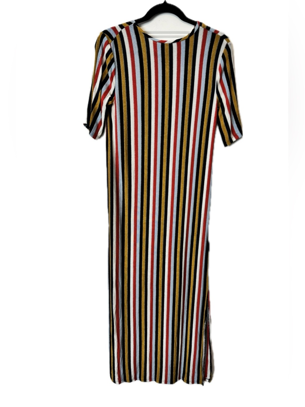 Zara Collection Striped Knit Maxi Dress Medium Side Slit Multicolor Bodycon